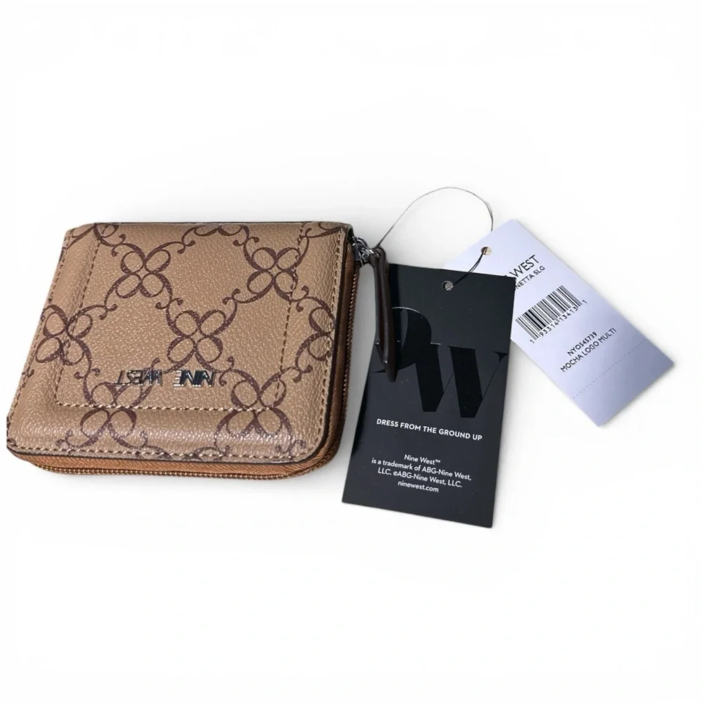 Nine West Mocha Logo Zip-Around Wallet Coin Pouch Card Holder